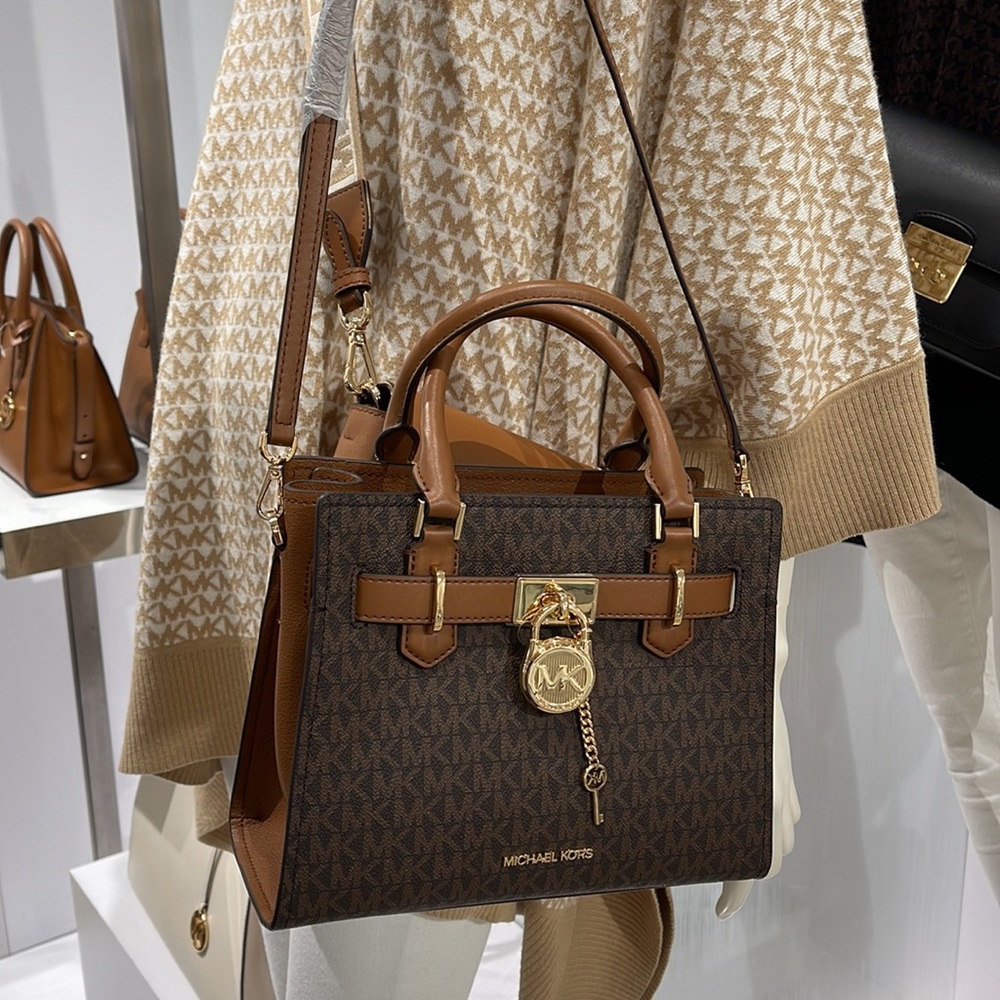 Michael Kors Small Hamilton Crock Leather Satchel Crossbody Brown - Picture 15 of 16